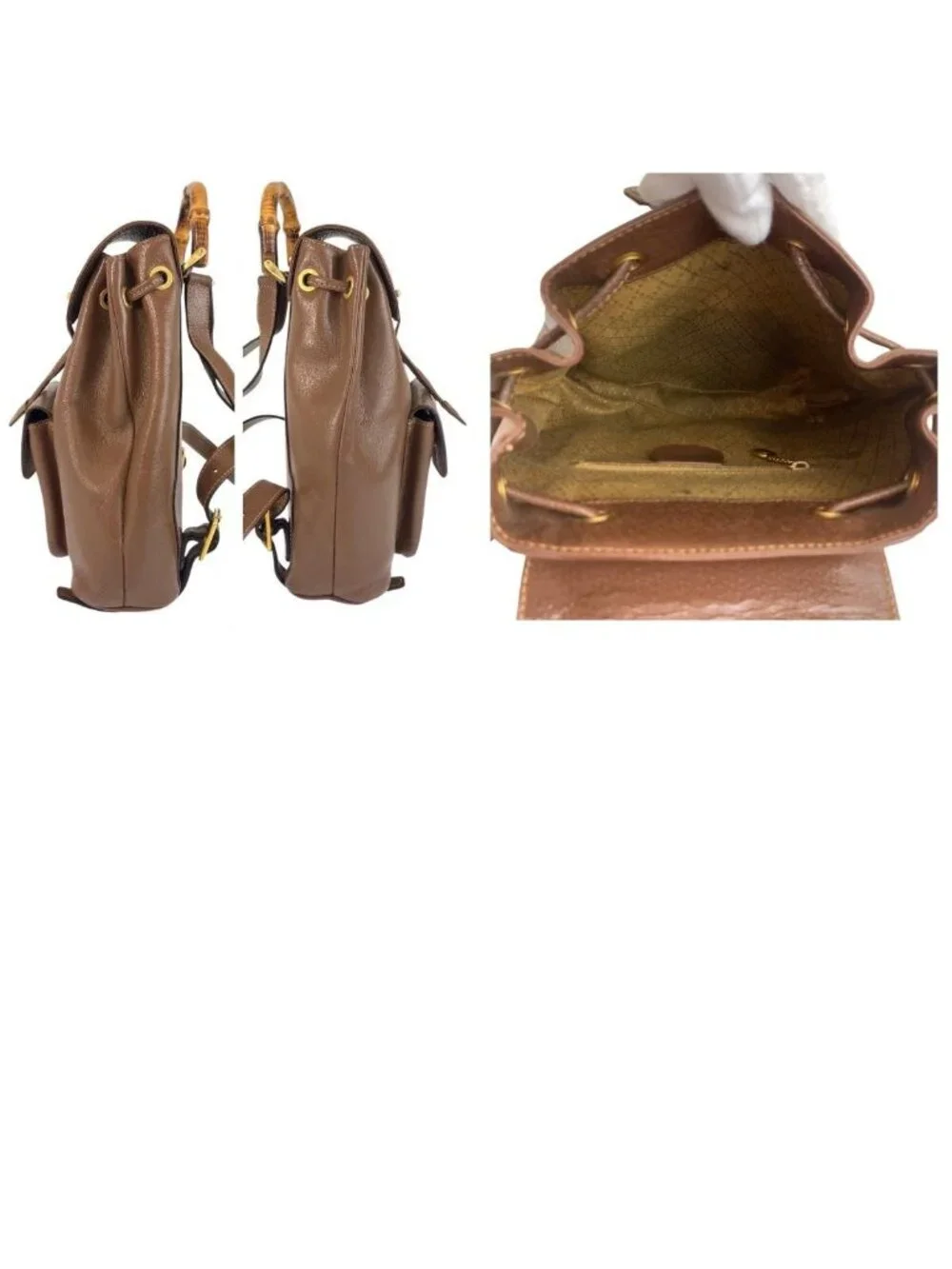 Gucci Bamboo Brown Gold Leather Backpack